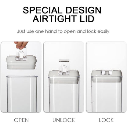 EASY LID-LOCK & SECURE SEALING  Complete airtight storage with the seal inside the lid expanding once the ring on the lid has been pushed down. Should there be any drops whatsoever, just shift the lid to another side so to seal properly. Popping the ring back up will make it serve as a handle to lift the lid.