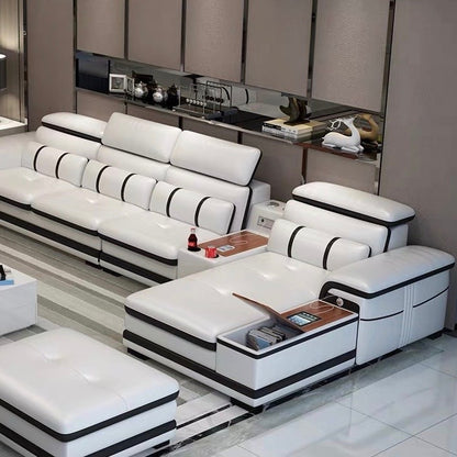 Custom Modern Living Room Set Black/ White Leather Chesterfield Sofa