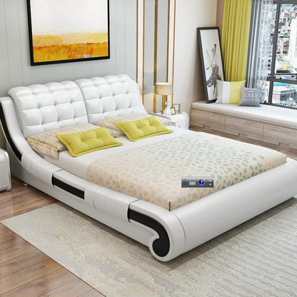 modern european solid wood bed Fashion Carved leather french bedroom furniture hp001