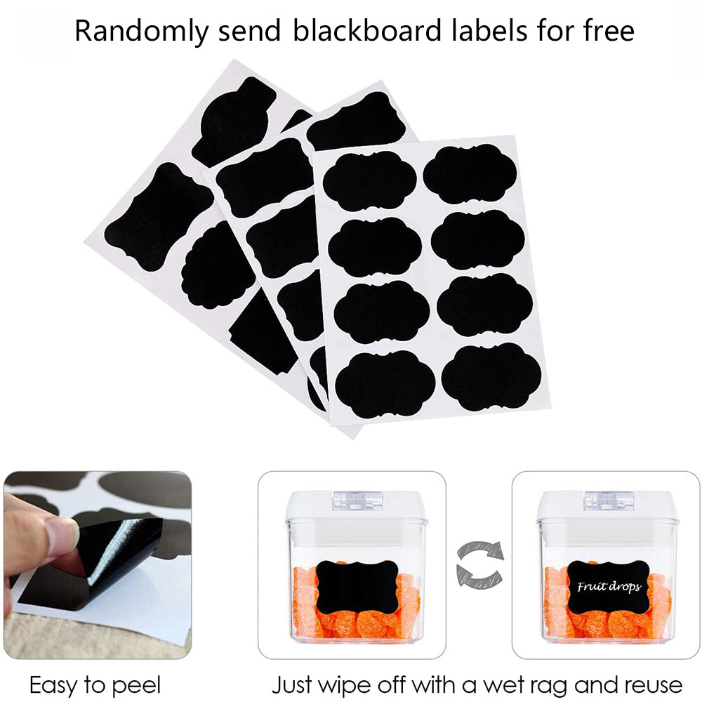 THE PACKAGE INCLUDES  The complete bundle comes with 7 Food Storage Containers + Back Reusable Chalkboard Labels + a White Chalkboard Marker/Pen. The 7 piece set includes: 1 Tall Container (1.9qt / 64.24oz / 1.9 L), 2 Medium Containers (1.1qt / 42.2oz / 1.2 L), 2 Small Containers (0.7qt / 28oz / 0.8 L), 2 Mini Containers (0.5qt / 17.6oz / 0.5 L). Package Dimensions are: L x W x H: 16 x 12.5 x 4.5 inches