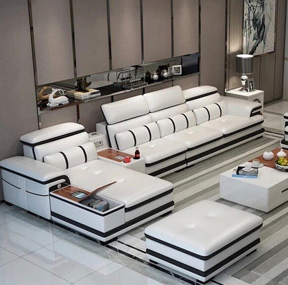 Custom Modern Living Room Set Black/ White Leather Chesterfield Sofa