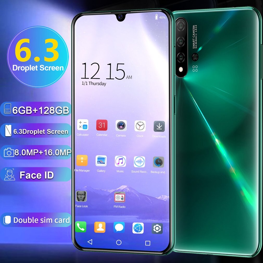 N5 PRO 6.3inch Face ID Smartphones Android 6+128G Dual Sim Card Camera Phone Big Battery Unlocked Mobile phone