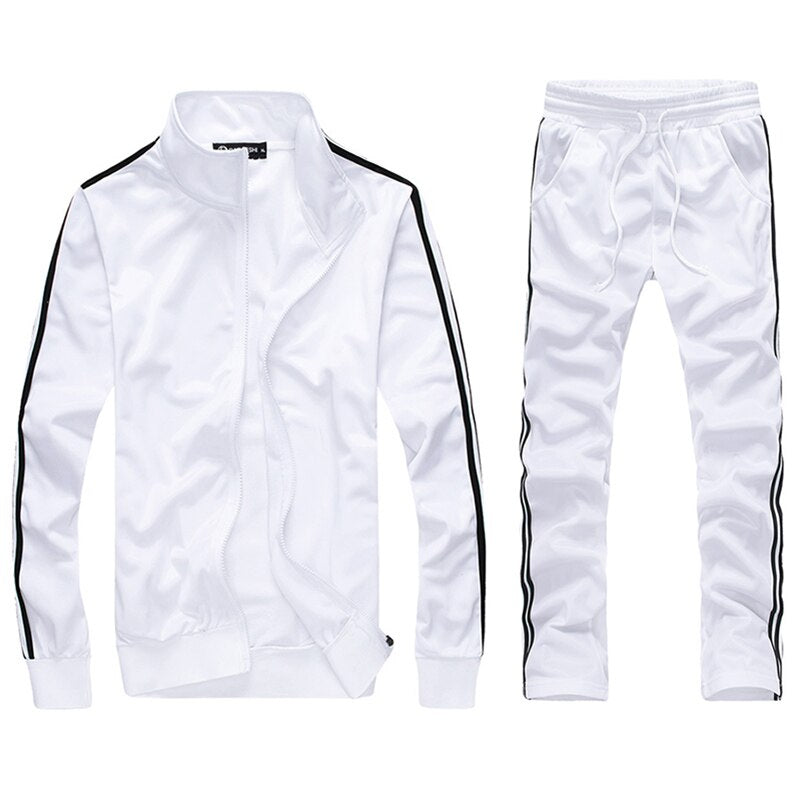 2019 New Striped Tracksuit Men's Solid Sets Casual Sports Suit Spring Autumn Men Sportswear Zipper Hoodie+Pants Training Suit