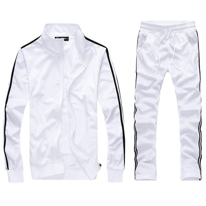 2019 New Striped Tracksuit Men's Solid Sets Casual Sports Suit Spring Autumn Men Sportswear Zipper Hoodie+Pants Training Suit