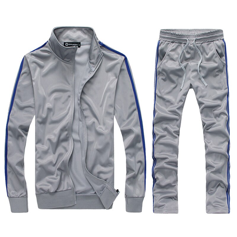 2019 New Striped Tracksuit Men's Solid Sets Casual Sports Suit Spring Autumn Men Sportswear Zipper Hoodie+Pants Training Suit