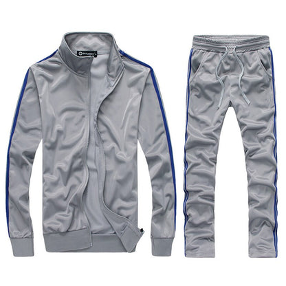 2019 New Striped Tracksuit Men's Solid Sets Casual Sports Suit Spring Autumn Men Sportswear Zipper Hoodie+Pants Training Suit