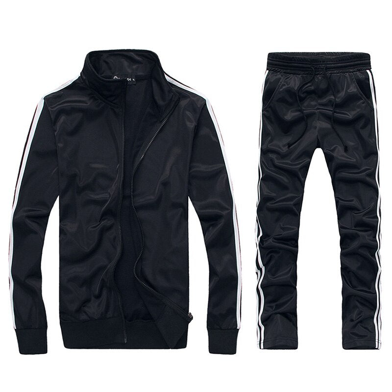 2019 New Striped Tracksuit Men's Solid Sets Casual Sports Suit Spring Autumn Men Sportswear Zipper Hoodie+Pants Training Suit