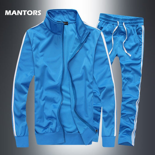 2019 New Striped Tracksuit Men's Solid Sets Casual Sports Suit Spring Autumn Men Sportswear Zipper Hoodie+Pants Training Suit