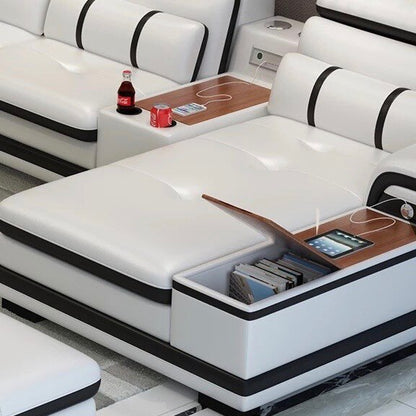 Custom Modern Living Room Set Black/ White Leather Chesterfield Sofa