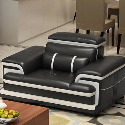 Custom Modern Living Room Set Black/ White Leather Chesterfield Sofa
